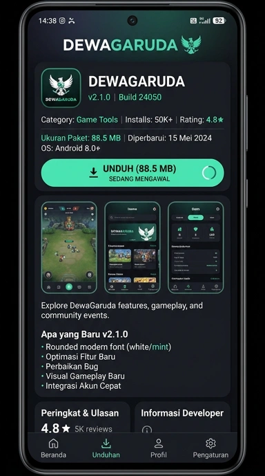 Tampilan halaman APK dewagaruda