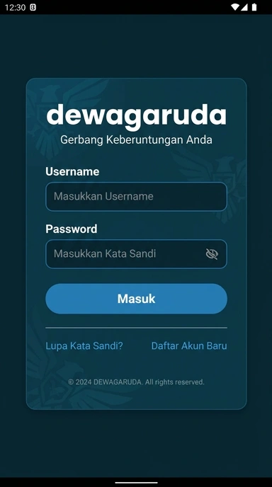Tampilan halaman login dewagaruda